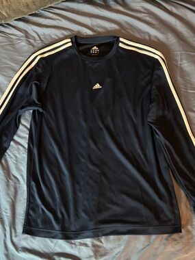 Adidas Navy Long Sleeve Athletic Shirt with White Stripes